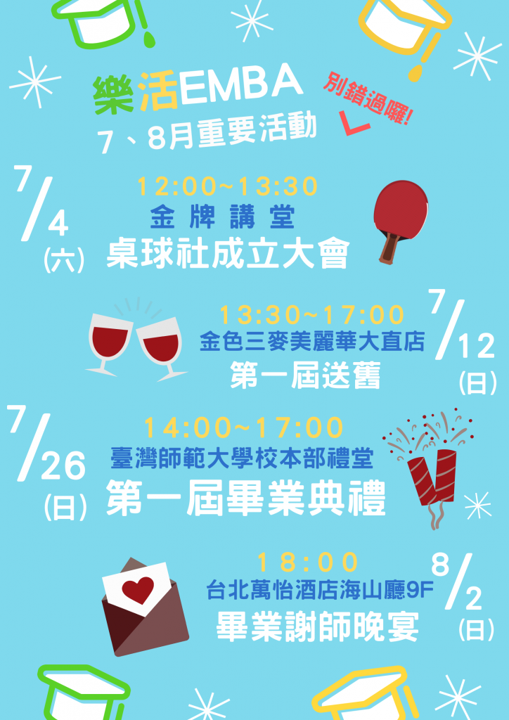 樂活EMBA 7、8月重要活動